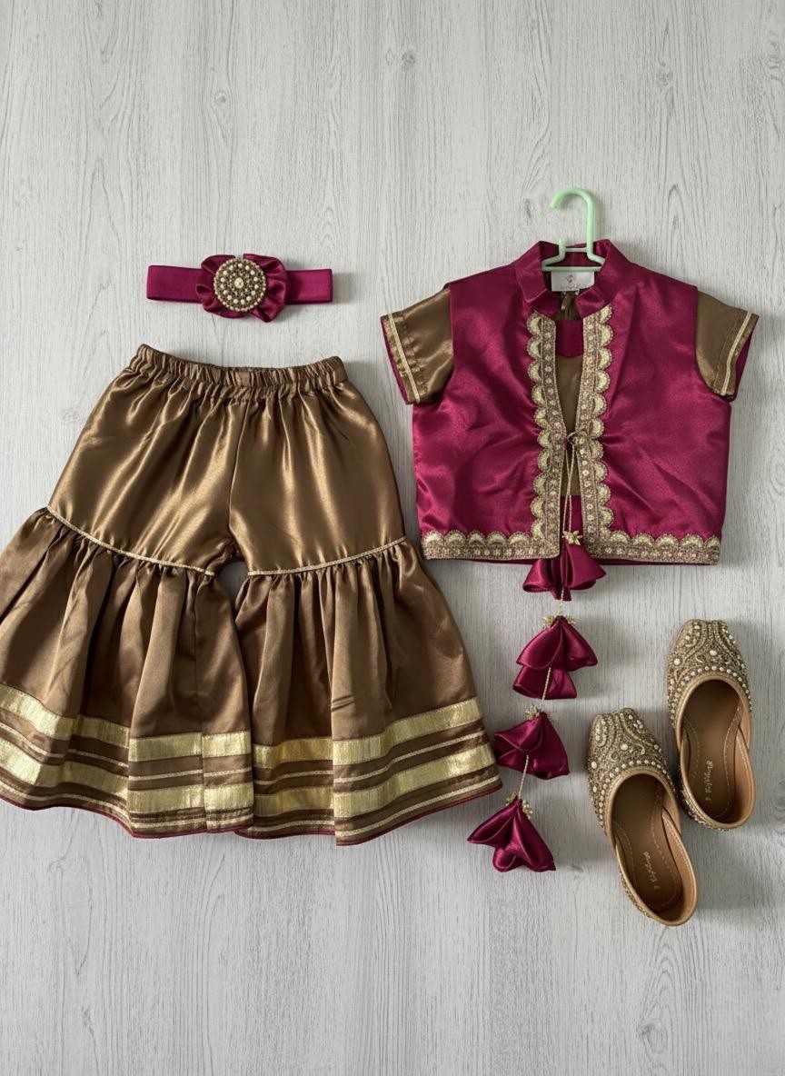 The Ruby Gold Gharara Set with Coti