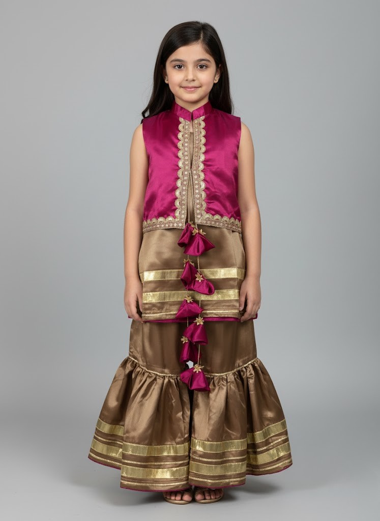 The Ruby Gold Gharara Set with Coti - Image 2