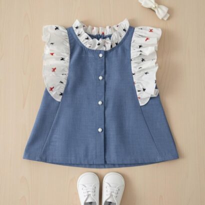 Cute Print Ruffle Pinafore Dress