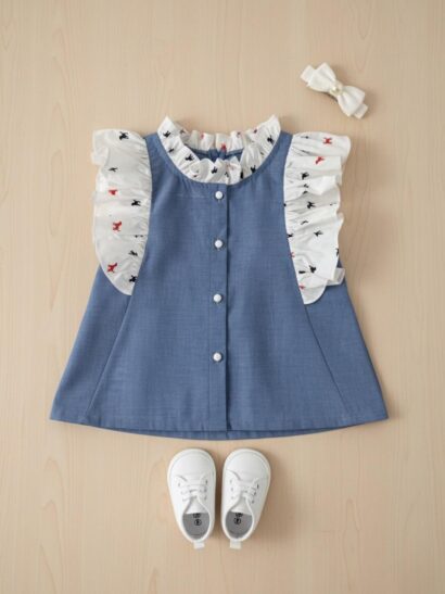 Cute Print Ruffle Pinafore Dress