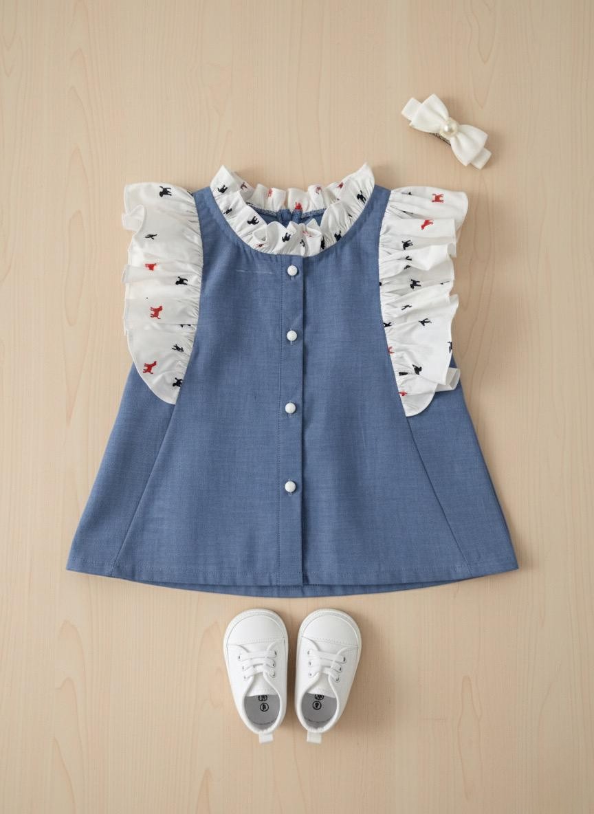Cute Print Ruffle Pinafore Dress