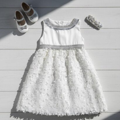 The White Petal Sequins Dress