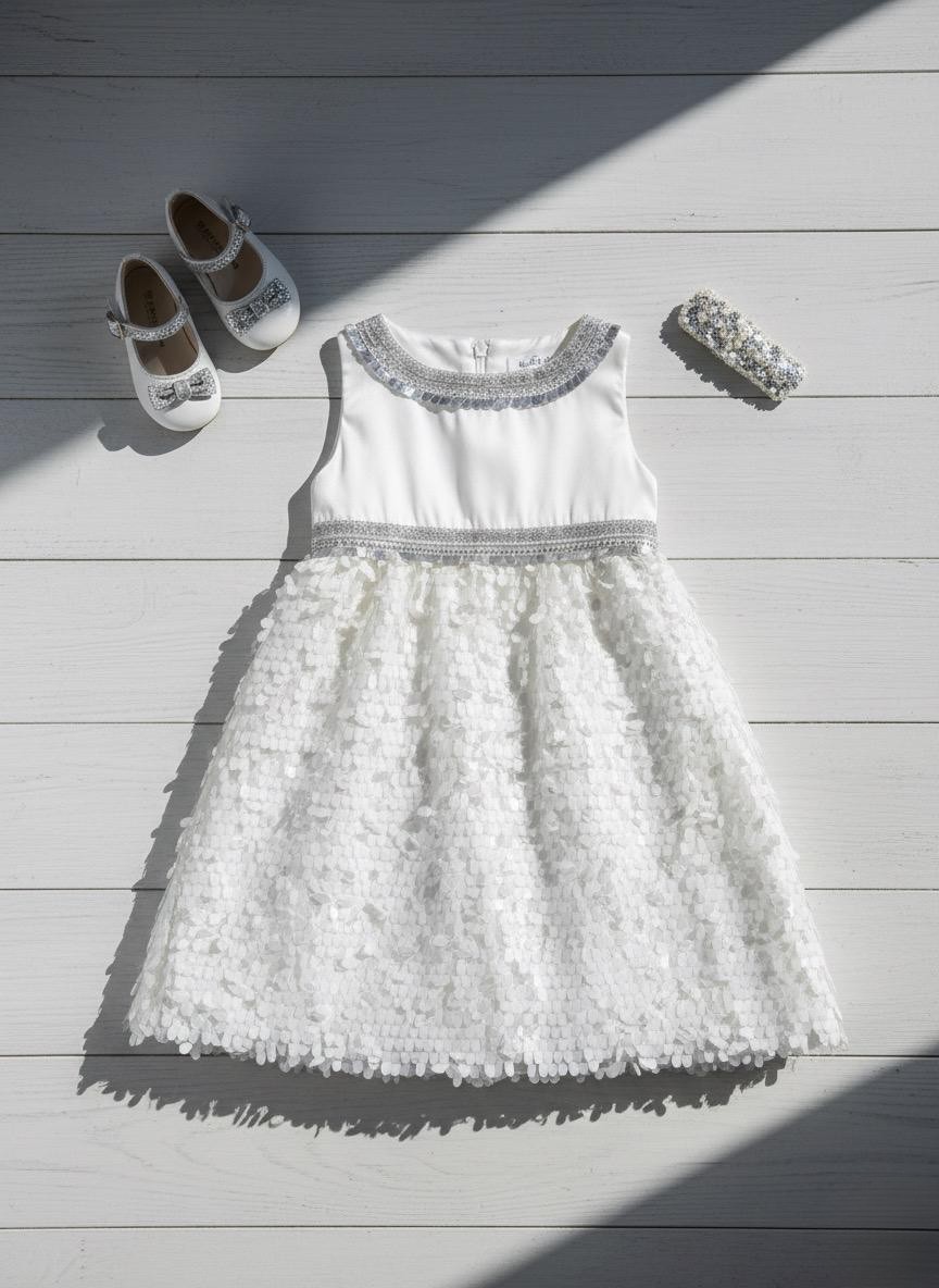 The White Petal Sequins Dress
