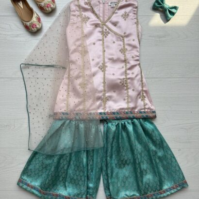 The Rose Teal Brocade Sharara Set