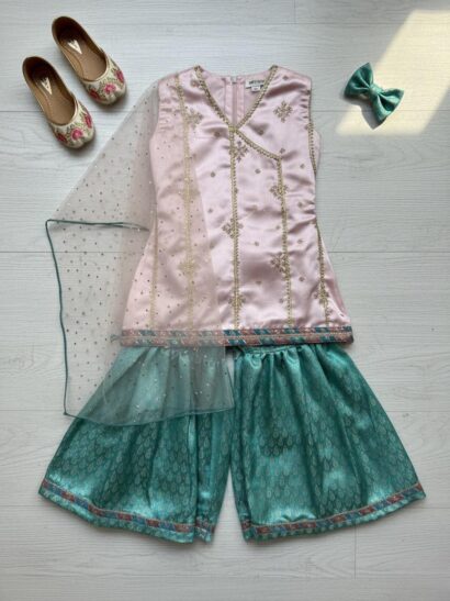 The Rose Teal Brocade Sharara Set
