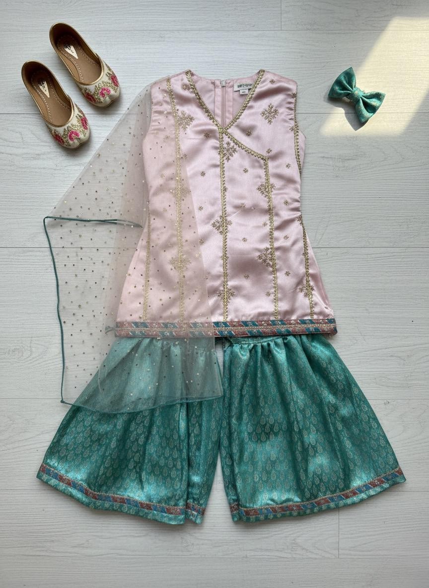 The Rose Teal Brocade Sharara Set