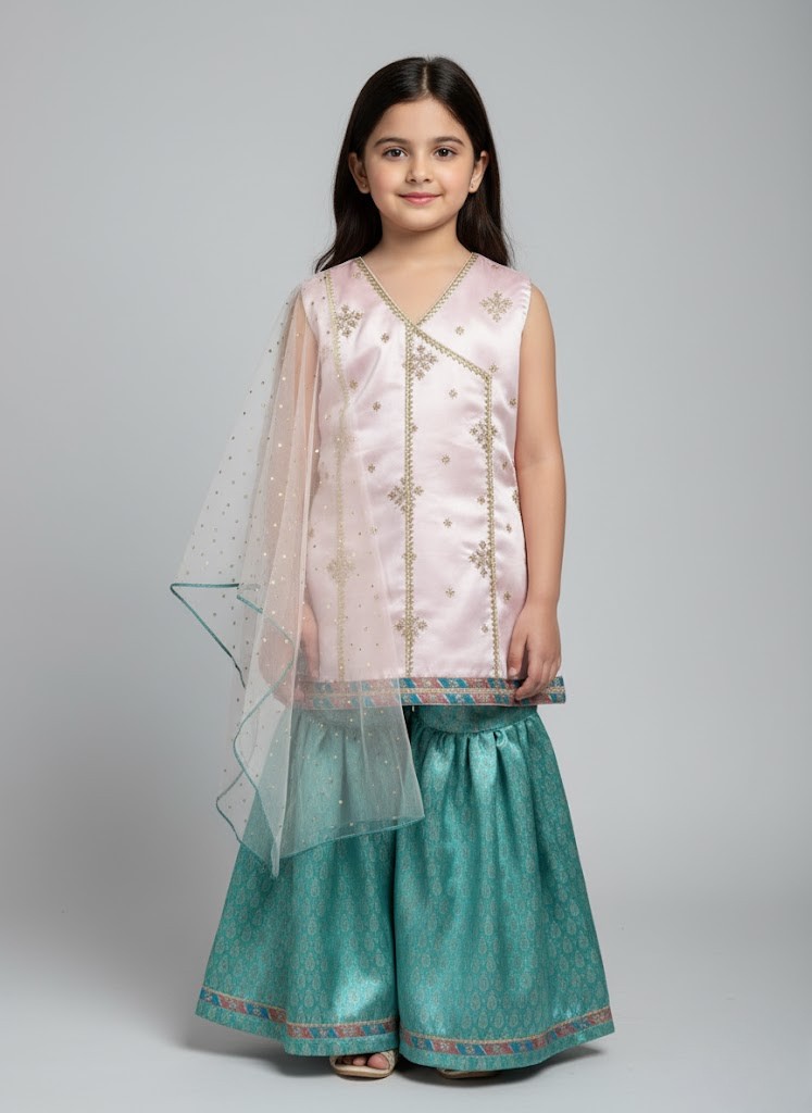 The Rose Teal Brocade Sharara Set - Image 2