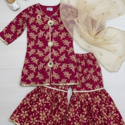 The Red Gold Glitz Gharara Set