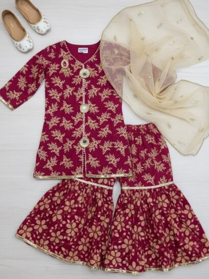 The Red Gold Glitz Gharara Set