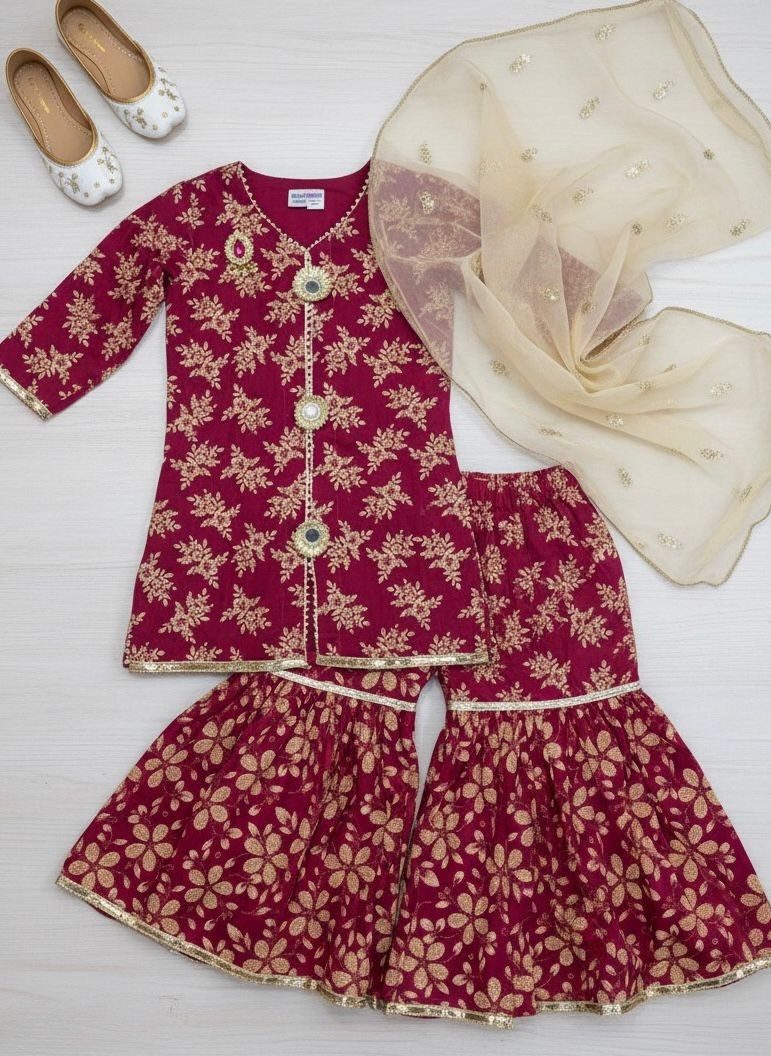 The Red Gold Glitz Gharara Set