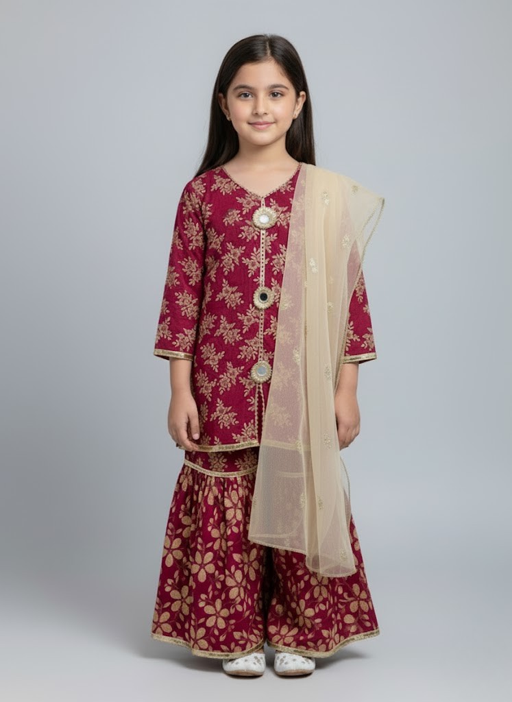 The Red Gold Glitz Gharara Set - Image 2