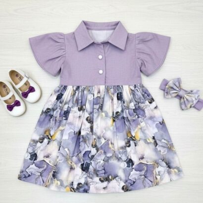 The Lilac Marble Print Collar Dress
