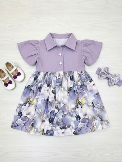 The Lilac Marble Print Collar Dress