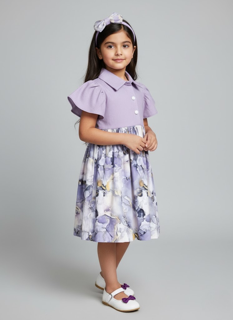 The Lilac Marble Print Collar Dress - Image 2