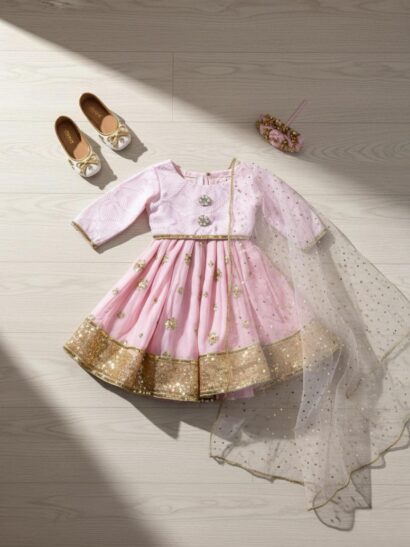 The Pink and Gold Festive Lehenga Choli Set