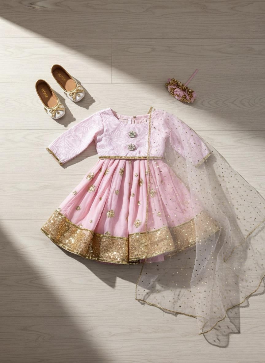 The Pink and Gold Festive Lehenga Choli Set