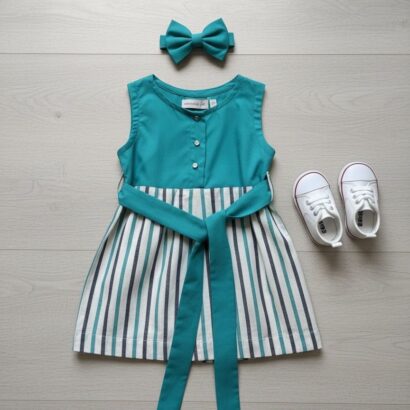 The Teal and Soft Stripe Belted Casual Dress