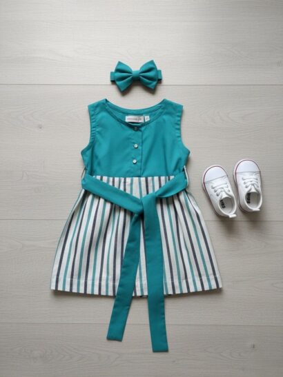 The Teal and Soft Stripe Belted Casual Dress