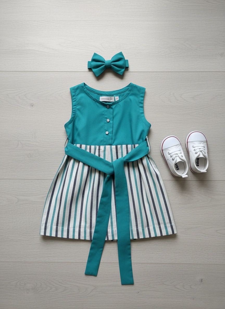 The Teal and Soft Stripe Belted Casual Dress